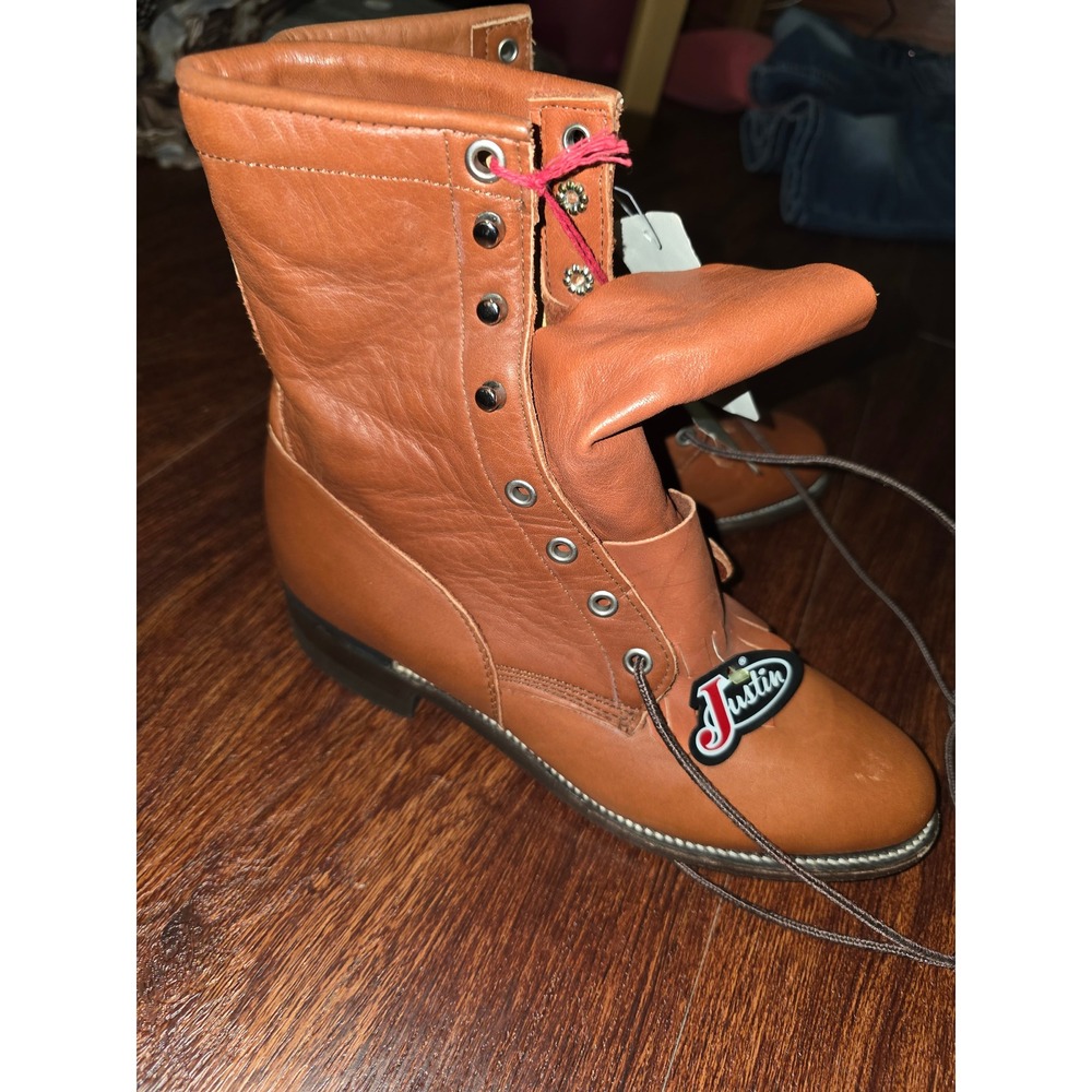 Vintage Justin Original Lace-R Boots Women 6.5 B Brown Leather USA NOS L624 - Picture 2 of 9